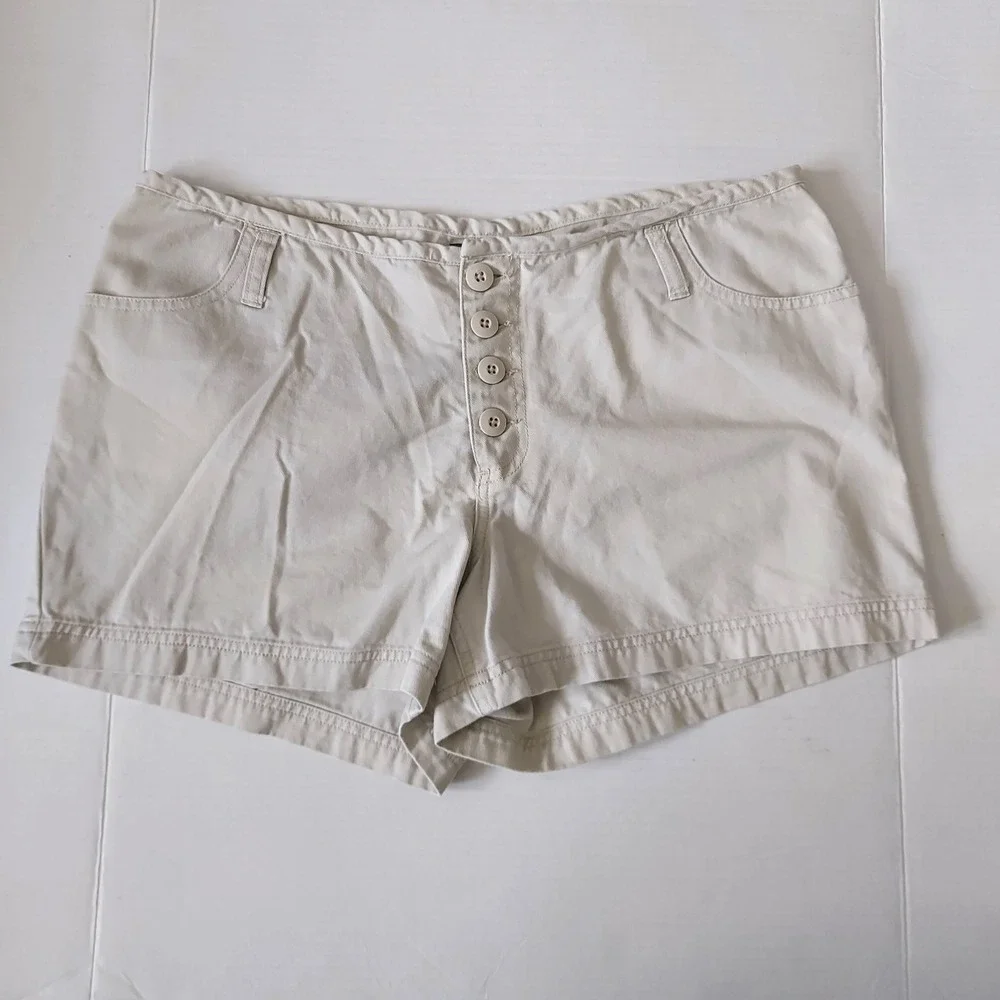 Vintage No Boundaries Low Rise Stone Beige Cotton Button Fly Shorts Juniors 15